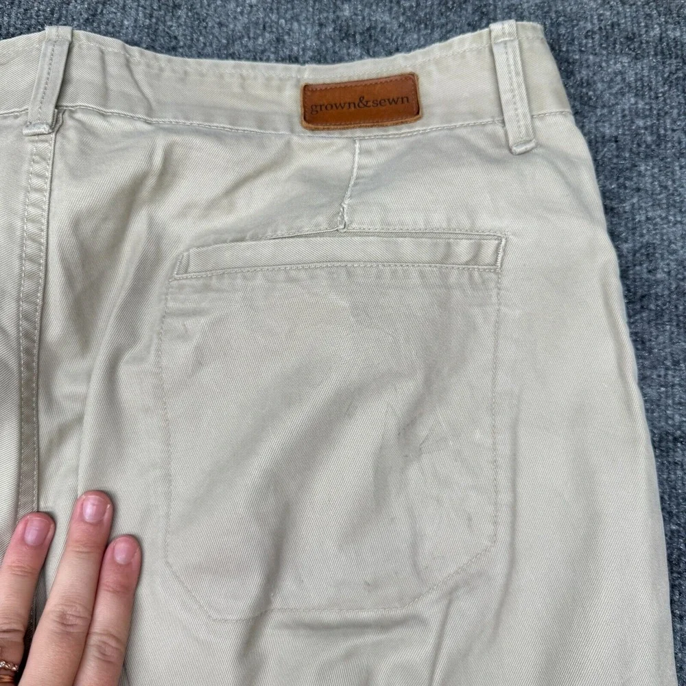 Grown‎ & Sewn Pants Mens 35 x 33 Beige Button Fly Chino Cotton